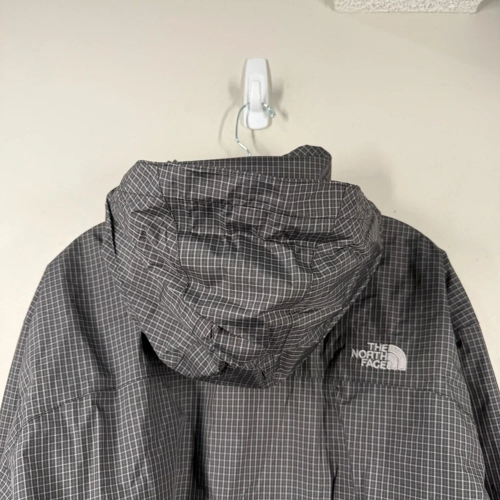 The North Face HyVent Rain Jacket Mens Sz XL Black Grey Grid Plaid Hooded Shell
